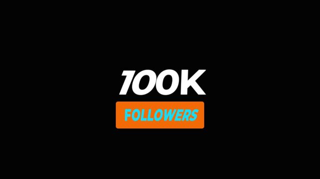 Congratulations Social media 100k followers counting notification icon animation on alpha channel.