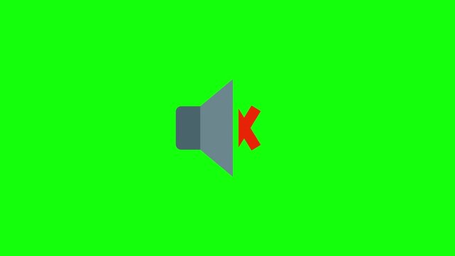 A gray speaker icon with a bold red "X" symbol next to it is centered on a solid bright lime green background in clean vector style.