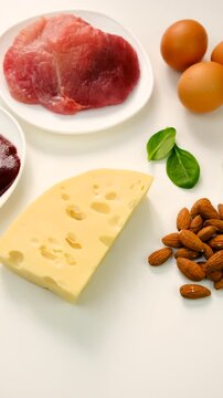 Foods that contain vitamin B2. Selective focus.