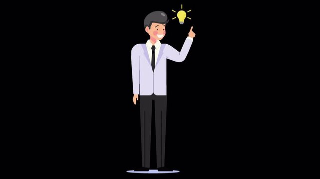 2D Hand Drawn Businessman Having Great Idea 2D Animation with Transparent Background