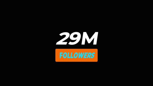 Thank you 29 M followers. 29 Million followers realistic sign on the brick wall animation.