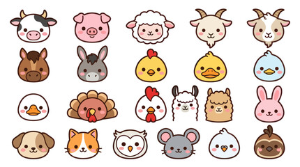 Fototapeta premium Cute farm animal faces collection