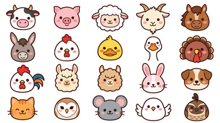 Fototapeta premium Cute farm animal icons collection