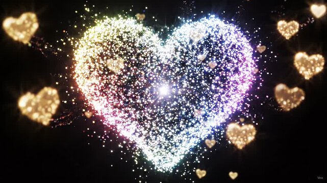 Rainbow Glitter Heart Formed by Sparkling Particles