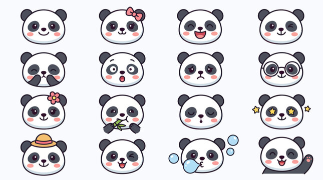 Cute panda faces expressing emotions