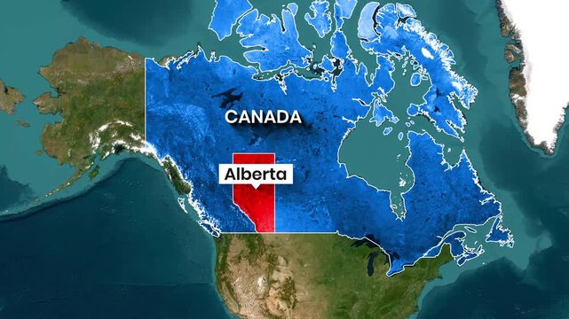Animated Map Zoom to Canada Highlighting Alberta Province Borders