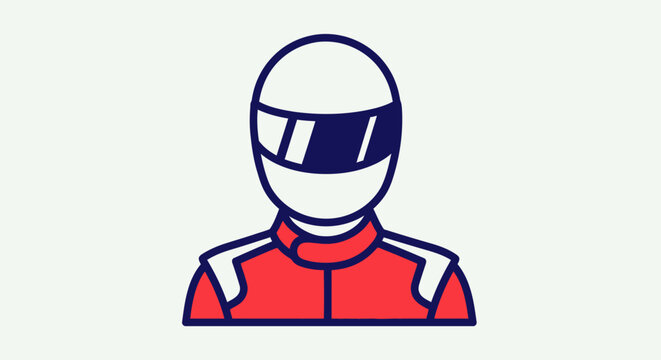 Minimalist flat vector icon of a professional race car driver wearing a helmet.
