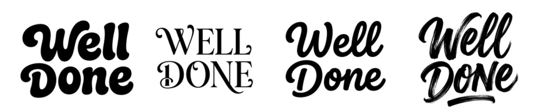A set of Well Done typography designs on transparent background