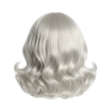 Lustrous platinum blonde wig with voluminous shoulder-length curls and silky outward flipped ends set against a minimalist white background, pristine elegance vibe