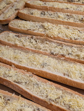 Unbaked Polish Zapiekanka with Mushroom Cheese