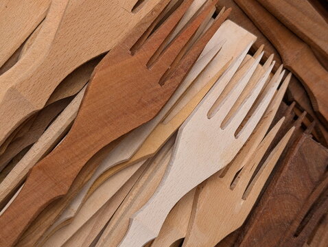 Rustic Wooden Forks Eco-Friendly Culinary Texture Background