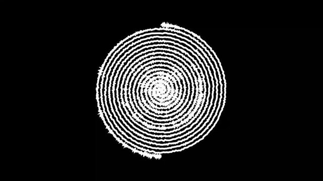 Rough audio waveform vortex motion graphic on dark