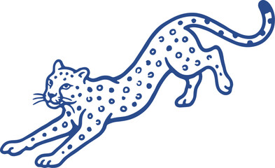 Vintage leopard illustration, blue cheetah line art, wild cat vector graphic © Meow
