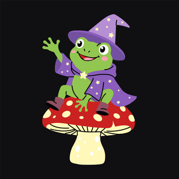 Kawaii Green Frog in Purple Starry Wizard Costume