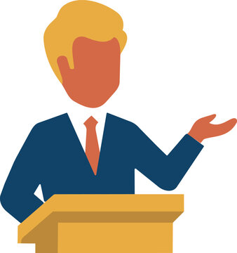 Politician speaking at podium flat vector icon