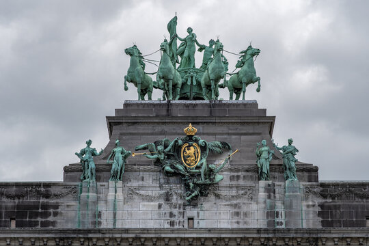 Brussels, Belgium: triumphal arch at Cinquantenaire Park with a bronze quadriga at its summit