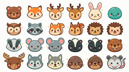 Fototapeta premium Cute woodland animal faces collection