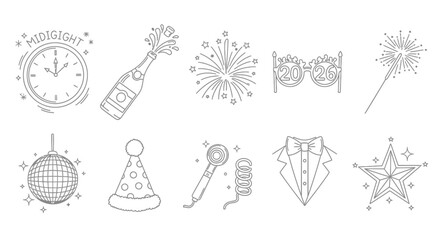 Fototapeta premium New Years Eve Celebration Icons Hand Drawn Sketch Style.
