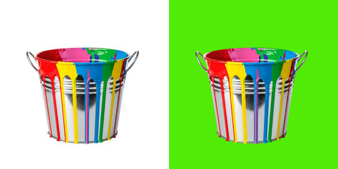 Obraz premium Metal bucket with colorful dripping paint