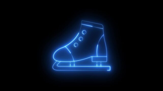 glowing neon Ice skating icon isolated on black background. Ice Skate Equipment concepts for Winter Sports and Performance. 4k video animation.