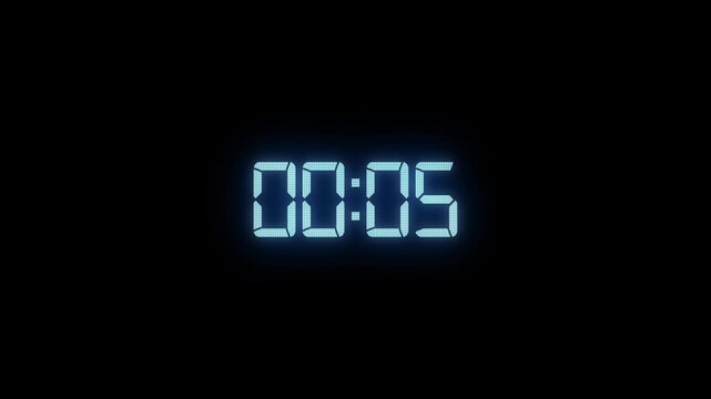 Cyan digital clock display visual with bright timer digits, soft glow, and clean dark interface. Perfect for countdown loops, time reminders, app transitions, broadcast waits, and motion graphics.