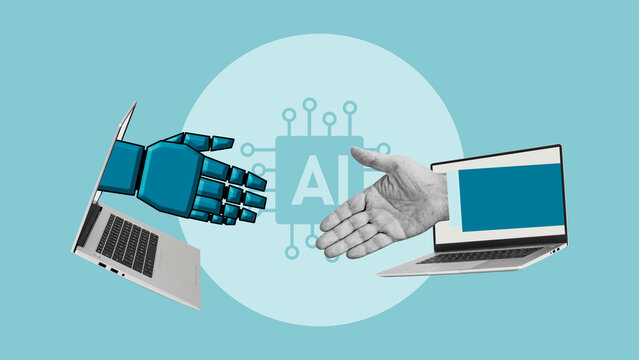 AI Coworker Concept, Human and Artificial Intelligence Collaboration, Digital Workforce, Hybrid Teamwork, Future of Work, AI Assistant, Business Automation and Workplace Innovation