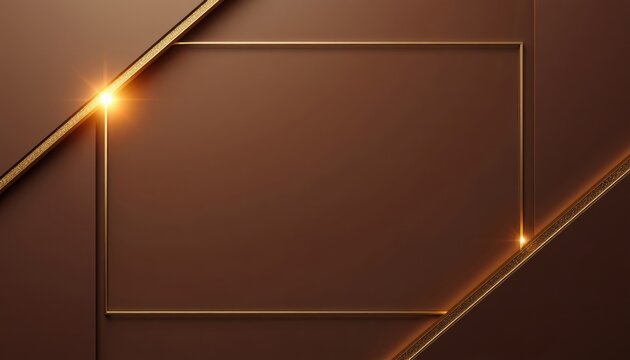 Luxury brown abstract background with geometric gold frame, sparkling lines and copy space for text. Premium design for invitation cards, presentations, and branding.