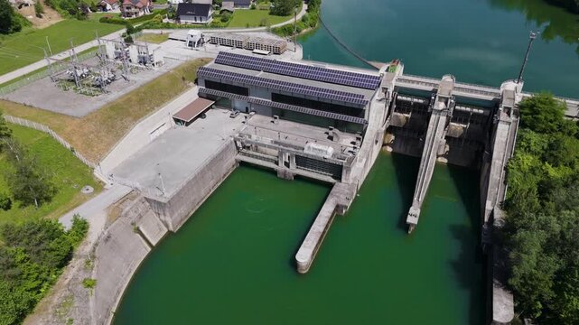 This hydroelectric power station generates electricity from water flow while supporting the local power grid and utility operations.
