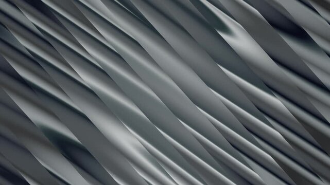 Abstract silver metallic silk diagonal wave motion background loop. Smooth grey chrome liquid folds video loop background. Modern elegant silver metallic fabric texture animation.