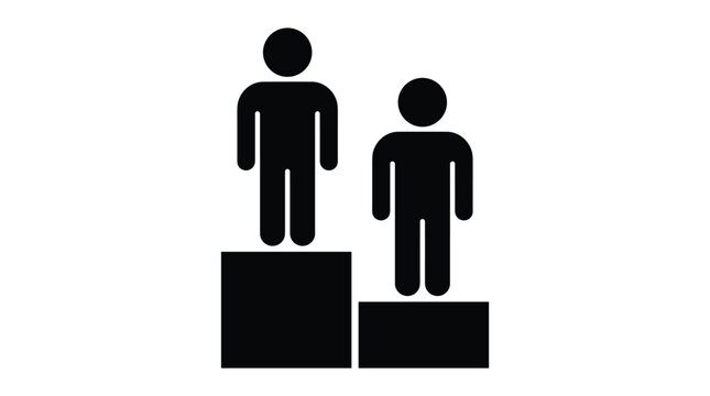 Two people icons standing on podiums different heights representing inequality or competition.