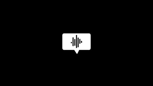 White voice message icon speech bubble shape, black empty space, and clean audio symbol design. for voice assistant videos, chat apps, podcast clips, audio prompts, and motion overlays.