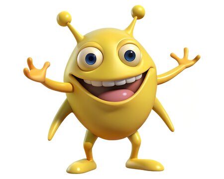 Happy alien character with big arms