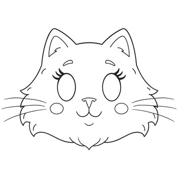 Cute Cat Face Coloring Page Vector Illustration for Kids