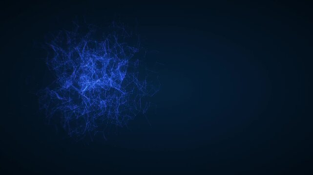 Blue glowing neural network expands with cybernetic data nodes on a dark background in a high tech 3D render for artificial intelligence intro visuals