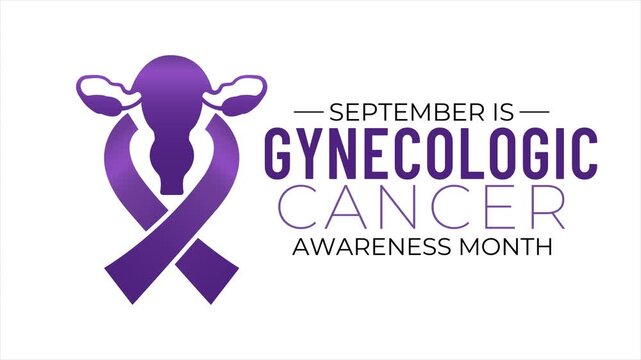 Animated gynecologic cancer ribbon combined with uterus symbol for women's health awareness.