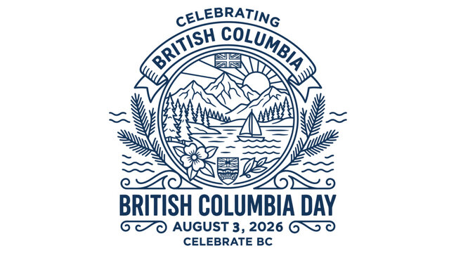 British Columbia Day emblem a detailed line illustration on a white background