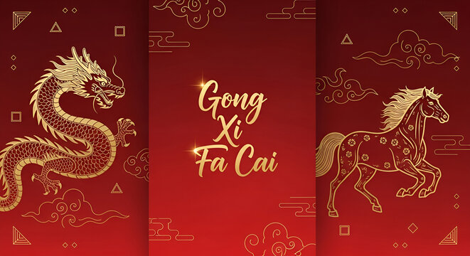 Elegant Gong Xi Fa Cai Typography on Traditional Chinese Red Background