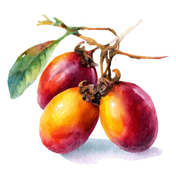 Tamarillo, watercolor vector, isolated on a white background.