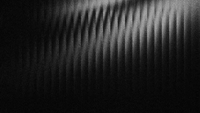 Abstract dark black grainy gradient background with vertical pleated wave lines