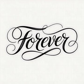 Elegant forever cursive calligraphy text isolated on white background
