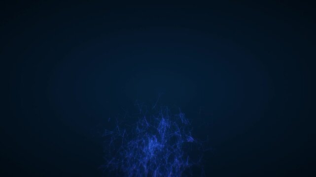 Cybernetic blue particle connections emerge from the base of a dark void in a subtle 3D render suitable for software presentation copy space