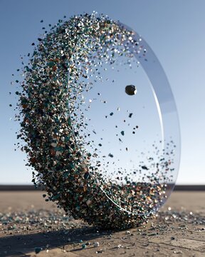 Abstract Transparent Ring Covered with Crushed Stones on Desert Ground