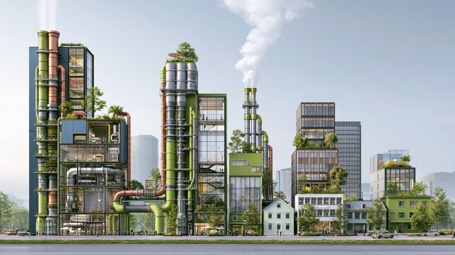 Sustainable City View with Eco-Friendly Architecture and Green Infrastructure