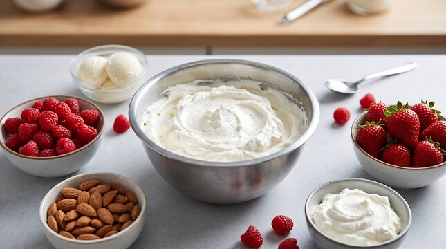 Fresh Baking Ingredients for Creamy Homemade Dessert Preparation