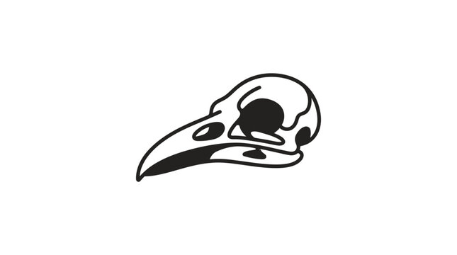 Minimalist black and white line art illustration of a bird skull.