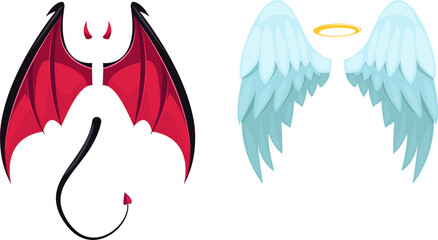 Obraz premium wings angel and demon, with horns, tail and halo