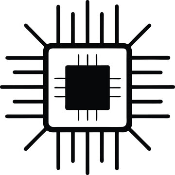 Central processing unit icon, computer processor chip, microchip, electronic component, digital technology, hardware, information technology, computing, circuit board, semiconductor.