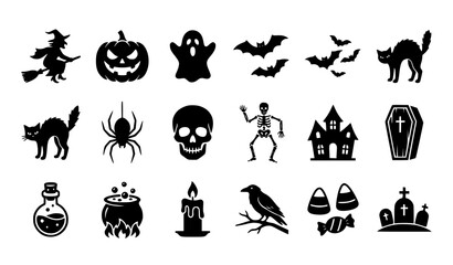 Fototapeta premium Halloween Black Silhouette Vector Icon Collection