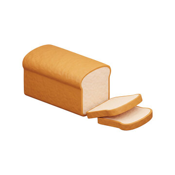 Freshly baked loaf of white bread with sliced pieces 3D render isolated on a black background for bakery food graphics and nutrition icon design