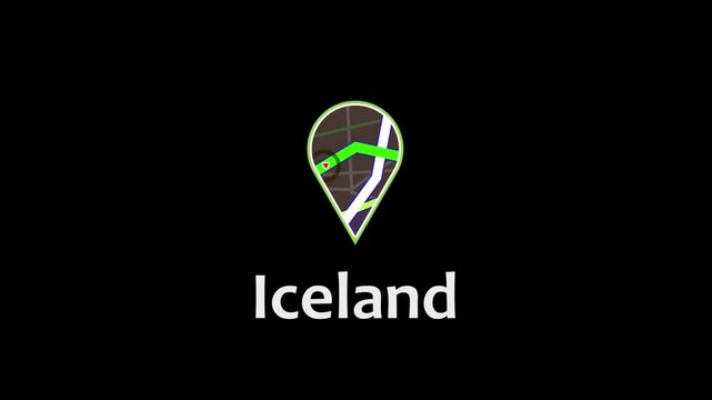 Iceland Map Road Direction Location Pin Icon Animation Map Road Direction Icon Animation.